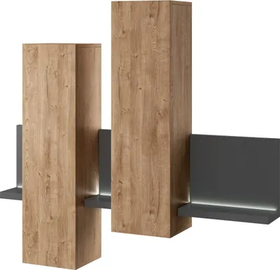 Produktbild von Furniture24 2 x Hängeschrank mit Tür Bota 04 Wandschrank Schrank Wohnzimmerschrank Staraumschrank Beleuchtet grifflos 152 cm Ribbec Eiche/Anthrazite