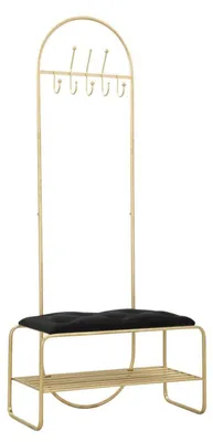 Image de Banc porte-manteaux avec tiges et étagère à chaussures en fer doré et velours noir