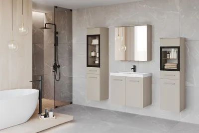 Produktbild von MINIO go for it, Badezimmermöbel Set "MARIT II", Badezimmer Set, mit Waschbecken, mit LED-Beleuchtung, Beige Kaschmir Farbe