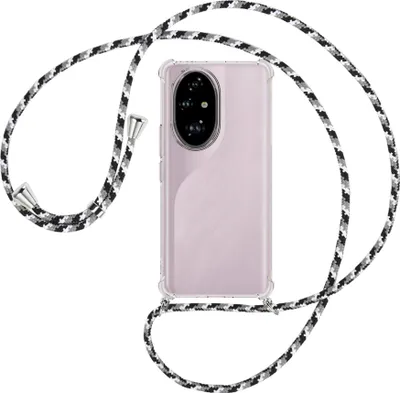 Produktbild von Handykette Backcover-Schutzhülle mit Band (Metall silberfarben) für Realme C67 5G - schwarz/grau/weiß