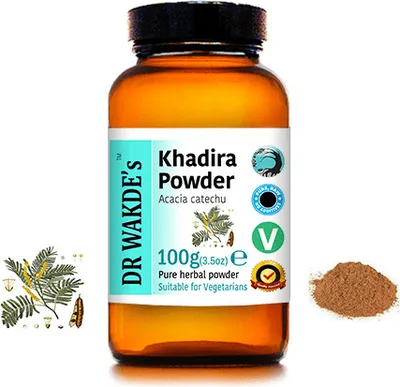 Produktbild von DR WAKDE'S Khadira Pulver (Khaira | Acacia catechu) - 100 g (3,5 Unzen) | Rein, Raw & Getrocknetes Pulver | Ayurveda-Kräuter | Vegan | Nichts hinzugef