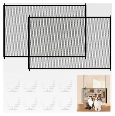 Produktbild von 2 Stück Türgitter für Katzen 110x72 cm, Türschutzgitter ohne Bohren für Hunde und Katzen, Treppenschutzgitter mit 8 Klebehaken