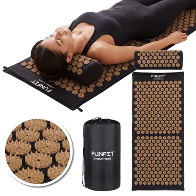Zdjęcie produktu dla Mata do akupresury jogi masażu regeneracji  110x42cm z poduszką i torbą FUNFIT