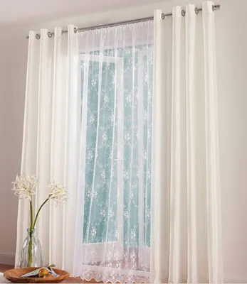 Image de 2x My Home Rideau Rideau de fenêtre Décoration Store blanc Décoration finie, Taille:175x160cm
