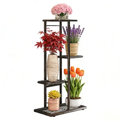 Produktbild von Pflanzenständer - Blumentopfregal - 4 Ebenen - Metall - Zur Montage - Stabil - Platzsparend - Für Innen- und Außenbereich