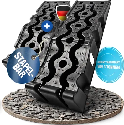 Produktbild von Auffahrrampe PKW Auffahrrampen (2er Set) bis 3000 kg Hochbelastbare Auffahrkeile aus Kunststoff Antirutsch + Stapelbar