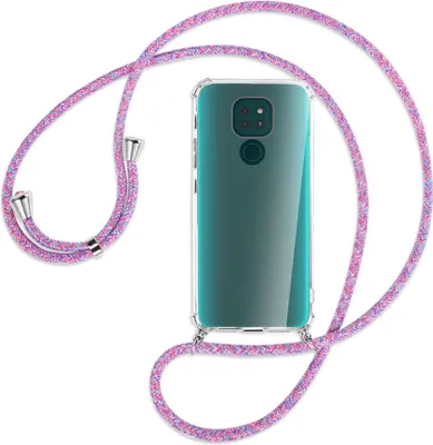 Produktbild von Handykette Backcover-Schutzhülle mit Band (Metall silberfarben) für Motorola Moto G9 / G9 Play - lila/rosa/blau