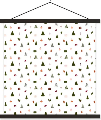 Produktbild von MuchoWow® Textilposter Winter - Muster - Weiß 60x60 cm mit schwarzem Rahmen - Posteraufhänger