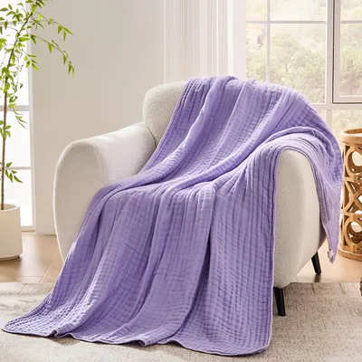 Produktbild von Musselin Tagesdecke 230x250cm - 100% Baumwolle - 6 Lagen - - Lila