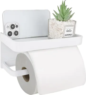 Produktbild von Toilettenpapierhalter mit Regal - Selbstklebend und Wandmontage - 1 Stück