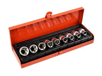 Produktbild von 9-Teiliger Satz Torx-Einsätze E10-24,1/2 "Geko,Koffer