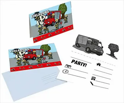 Produktbild von 16-teiliges Einladungs-Set FEUERWEHR für Mottoparty