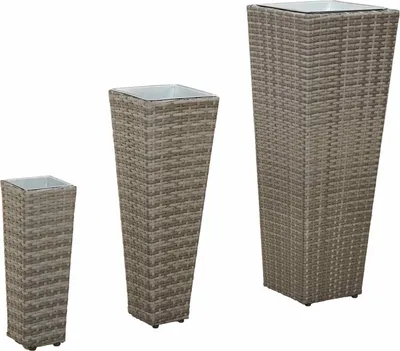 Produktbild von 3er Set Pflanzgefäße Metall Rattan-Look für Außenbereich, entnehmbarer Innentopf, verschiedene Größen