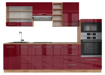Produktbild von Küchenzeile Vicco Fame-Line Bordeaux Hochglanz/Goldkraft Eiche 280 cm , AP Eiche, Model 42131