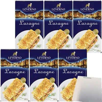Produktbild von Leverno Lasagne Italienische Pasta Platten 6er Pack (6x500g Packung) + usy Block