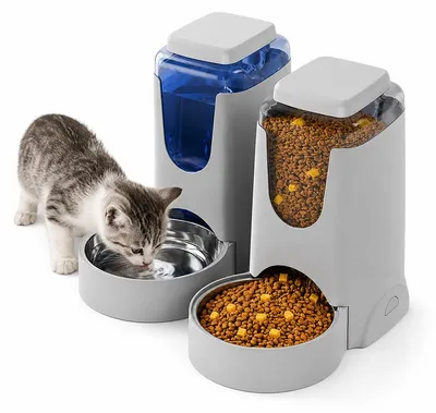 Produktbild von Haustier Futterautomat Set Hund Katze, 2.8L Futter + 4L Wasser Spender, Anti Rutsch Fütterungsstation ohne Strom