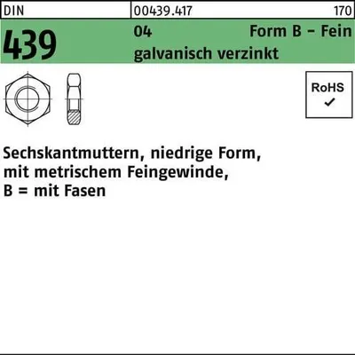 Produktbild von Reyher  Sechskantmuttern DIN 439 04 BM 16x1,5 galv. vz (50 Stück)