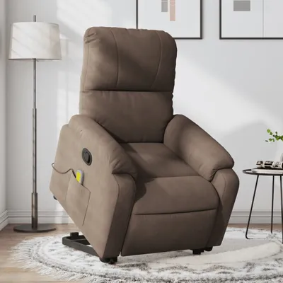 Image de The Living Store Fauteuil de massage avec releveur Marron Tissu microfibre