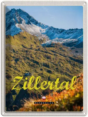Produktbild von vianmo Blechschild 40x30 cm Zillertal Österreich Urlaub Natur Berg Wälder Bildmotiv Reisemotiv Abenteuer Reisen Europa