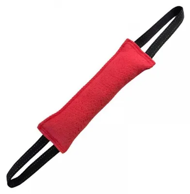 Immagine prodotto di Salsiccia per cani, giocattolo da masticare di 30 cm con 2 anelli, colore rosso
