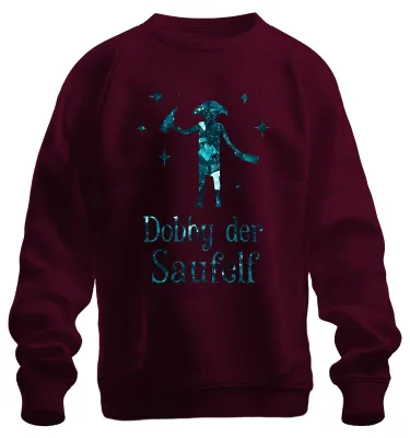 Imagen del producto de Sudadera con cuello redondo, diseño divertido de Dobby (personaje de Harry Potter), ideal como regalo para fiestas, para fans, uni, color burdeos, talla L