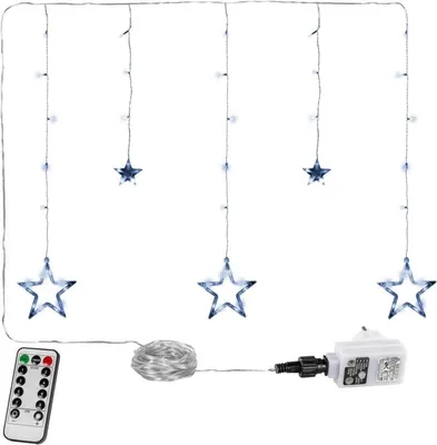 Obrázok produktu pre Vianočný záves - 5 hviezd, 61 LED, studeno biela, ovládač