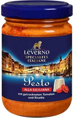 Produktbild von Leverno Pesto alla Siciliana  125 G Glas  Glutenfrei  Pikant fruchtiger Geschmack