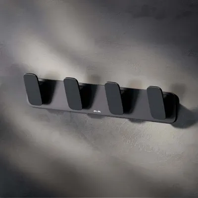 Produktbild von Badezimmer Badhaken set 4 Duschhaken Garderobenhaken Edelstahl Kleiderhaken Handtüchhaken Wandhaken Badetüchhaken ohne Bohren klebend, Schwarz matt