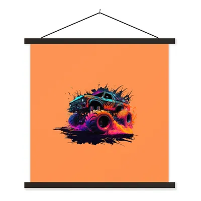 Produktbild von MuchoWow® Textilposter Monstertruck - Design - Neon - Auto 40x40 cm mit schwarzem Rahmen - Fotos