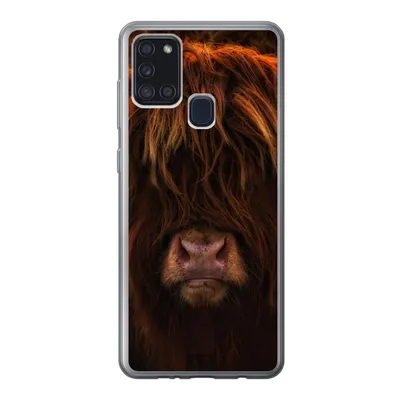 Produktbild von MuchoWow® Handyhülle Schutzhülle Hülle für Samsung Galaxy A21s Schottischer Highlander - Kuh - Schwarz - Porträt Silikon Softcase Handy Hülle - Hartschale