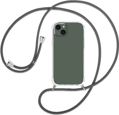 Produktbild von Handykette Backcover-Schutzhülle mit Band (Metall silberfarben) für Apple iPhone 14 Plus (6.7'') - dunkelgrau