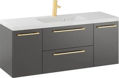 Produktbild von Rosen 120 cm Badezimmerschrank mit Waschbecken und Gold gebürstetes Griffen - Zeitloses Design für Elegantes Bad