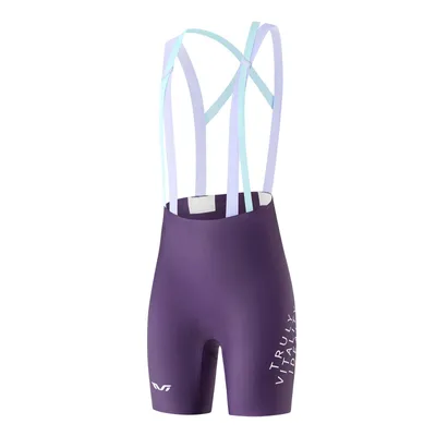 Produktbild von ROCKBROS TVI Damen Fahrrad Trägerhose mit rutschfest Beinabschlüsse Gepolstert Kurz Radlerhose Lila EU Gr. L