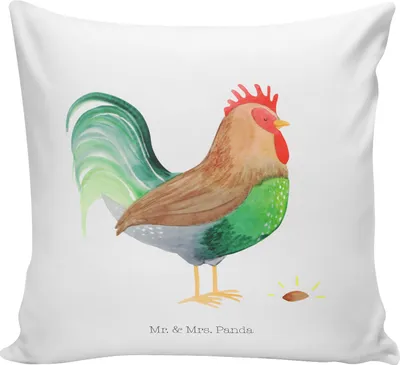 Produktbild von Mr. & Mrs. Panda Kissen 40x40 Hahn Korn - Weiß - Geschenk, Sofa, Landwirtin, Dekokissen, Deko, bedruckt, Kuschel, Henne, Eier, Natur, Bauernhof