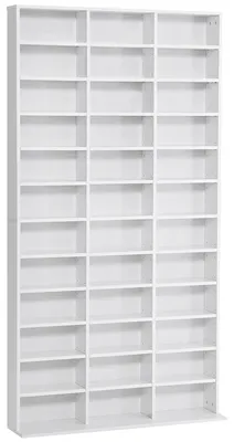 Produktbild von CD-Regal aus Holz mit 3 S?ulen und 12 verstellbaren Einlegeb?den, 102 x 23,5 x 195 cm, Wei?