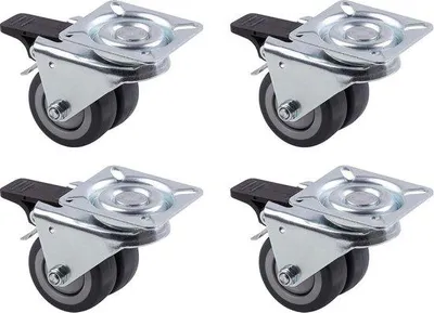 Produktbild von Famanu Doppelrollen Ø 50 mm 4 Stück 60 x 60 mm TPR-Rollen - 70 kg Tragkraft - Möbelrollen - Grau