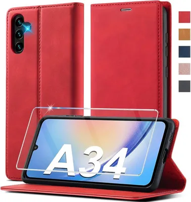 Produktbild von Ailicici Samsung Galaxy A34 5G Hülle Leder Wallet Schutzhülle mit Schutzfolie