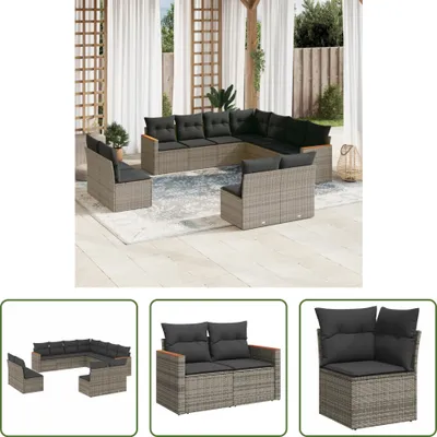 Produktbild von The Living Store 11-tlg. Garten-Sofagarnitur mit Kissen Grau Poly Rattan