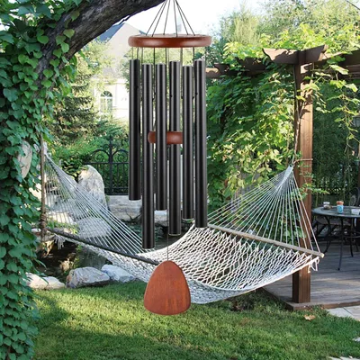 Produktbild von Aluminium Windgong - 6 Metallrohre - Dekoration Garten - 65 cm - Schwarz