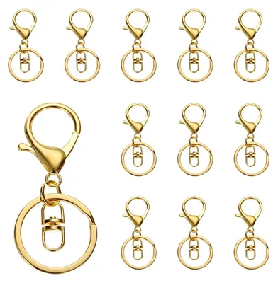 Produktbild von Schlüsselanhänger mit Kette und Sprengring - 12 mm Durchmesser - für DIY Bastelarbeiten und Makramee - 12 Stück - Golden