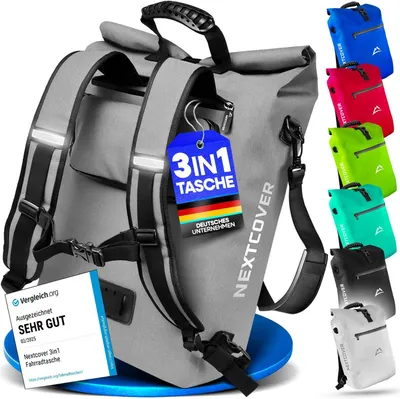 Produktbild von NEU 3in1 Fahrradtasche für Gepäckträger [PVC frei] - Gepäckträgertasche, Fahrradtasche Rucksack und Umhängetasche 25L I Fahrrad Tasche wasserdicht