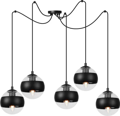 Image de Lampe à suspendre Toledo araignée noire 5 flammes avec abat-jour en verre noir E14