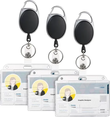 Produktbild von Auswelter mit Band - Badgehalter - Ausziehbarer Schlš¹sselanh?nger - 3 Stš¹ck mit Clip - Zugband - Kartenhalter 2 in 1 - Schwarz