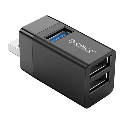 A black ORICO USB hub with multiple USB ports and a USB-A connector.