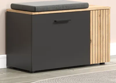 Produktbild von Garderobe Sitzbank "Avila" grau und Eiche Garderobenbank, Schuhschrank