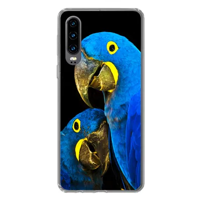 Produktbild von MuchoWow® Handyhülle Schutzhülle Hülle für Huawei P30 Papagei - Vogel - Federn - Blau Silikon Softcase Handy Hülle - Kartenbesitzer