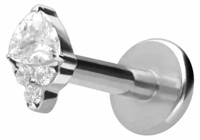 Produktbild von Ohrpiercing, Nasenpiercing Titan Labret mit Push Fit EINGEFASSTE KRISTALLE Silber Stablänge: 6mm | Stabstärke: 1,2mm