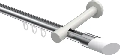 Produktbild von Interdeco Innenlaufstange / Gardinenstange mit Innenlauf Chrom / Weiß, Typ Prestige Verano (Schräge Bicolor), 20 mm Ø 1-läufig, 160 cm