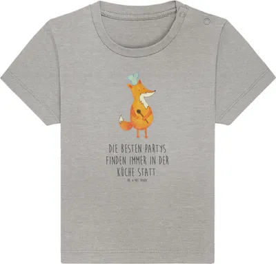 Produktbild von Mr. & Mrs. Panda Babyshirt Fuchs Koch 12. - 18. Monat - Heather Grey - Geschenk, Baby Baumwollshirt, Bäcker, Hungrig,  Shirt, Chefkoch, T-Shirt, Kurzarmshirt