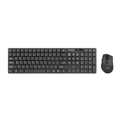 A black keyboard and mouse set on a white background.